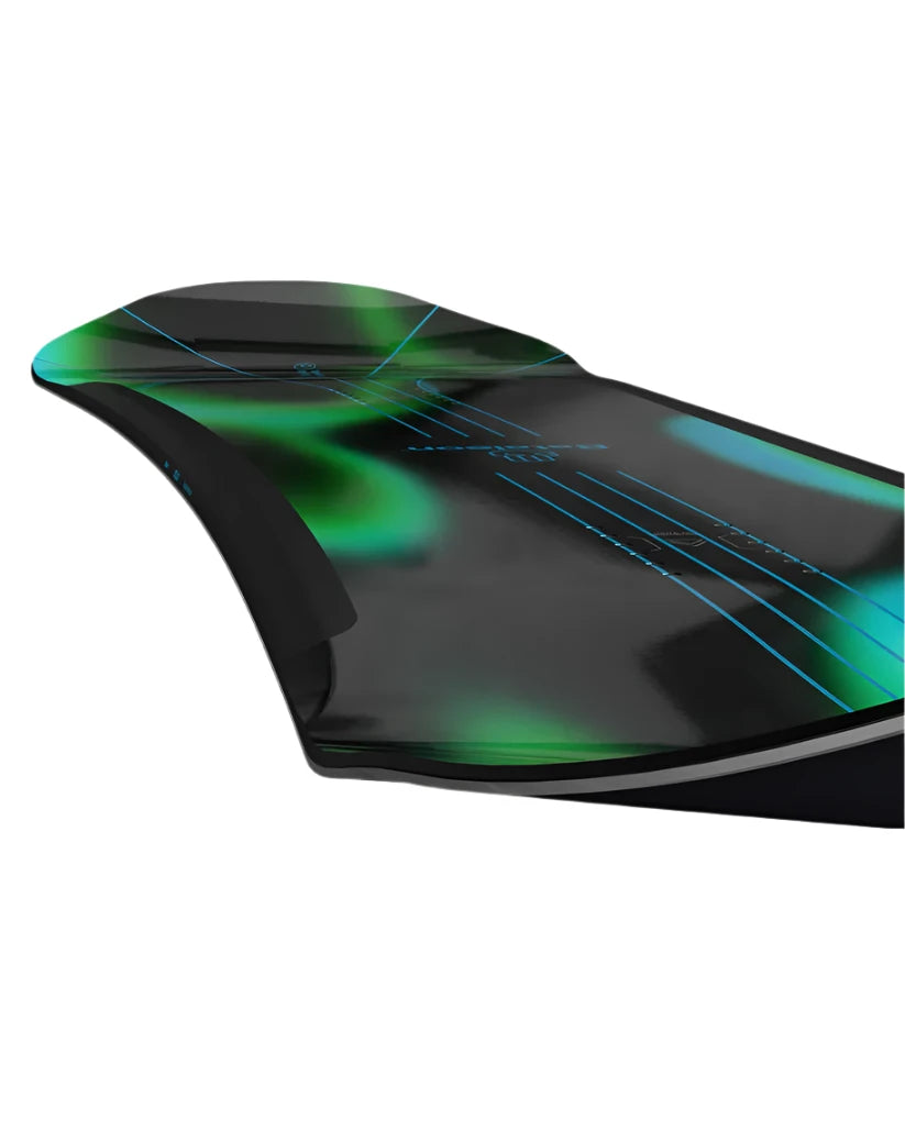 Bataleon Thunderstorm Snowboard 2025 - A black snowboard with green and blue swirls on top.