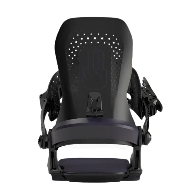 Bataleon Women's Gata Snowboard Bindings 2025 - A black snowboard binding with a sleek, modern design and perforated holes on top of the footbed.
