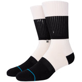 Spectrum 2 Bblend C Sock - A pair of white socks with a black heel and toe, featuring thin blue stripes on the top portion.