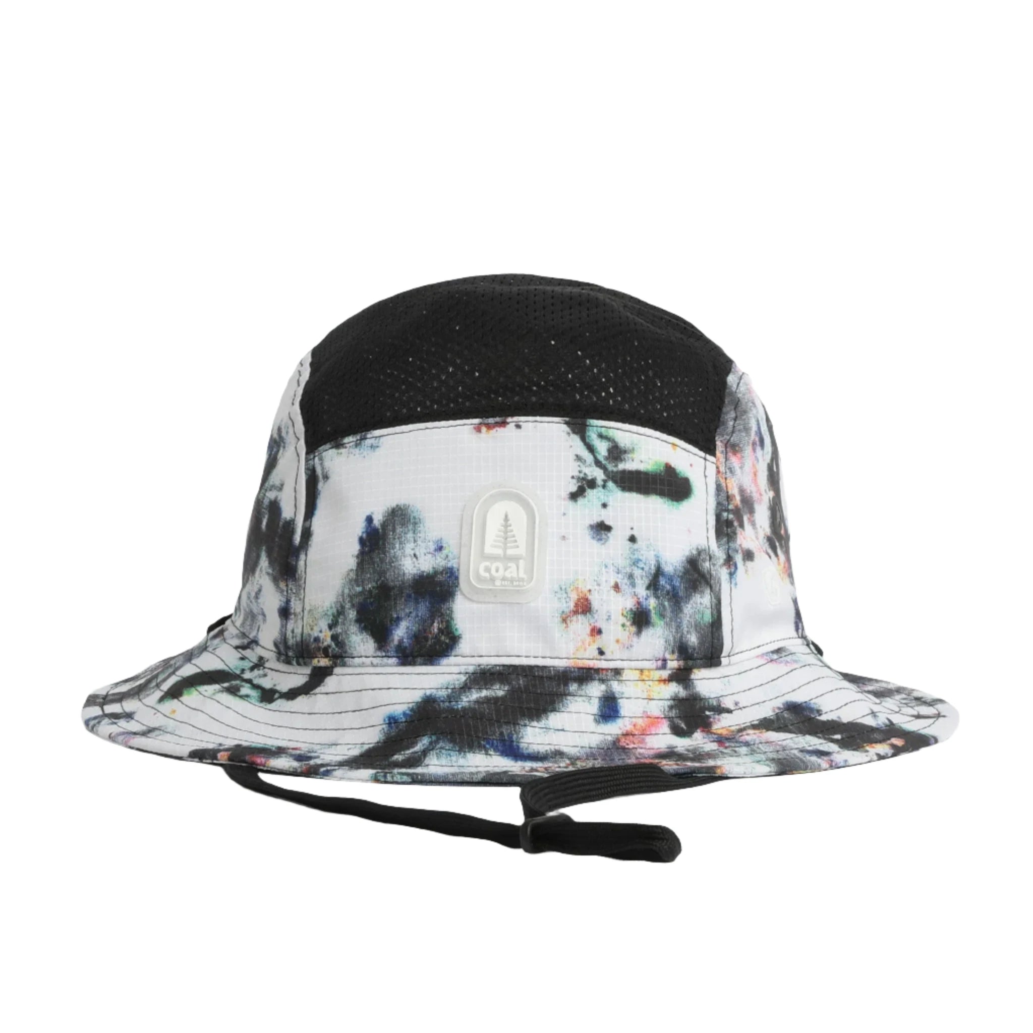 JETTY BUCKET HAT 2023 - A black bucket hat with a mesh top and a white logo on the front.