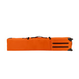 Union Wheeled Snowboard Bag - A large, rectangular bag with a handle on top and two wheels at the bottom. It is primarily orange in color.