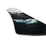 CAPiTA Women's Birds of a Feather Snowboard 2025 - A black snowboard with white feathers and red accents on the top sheet.