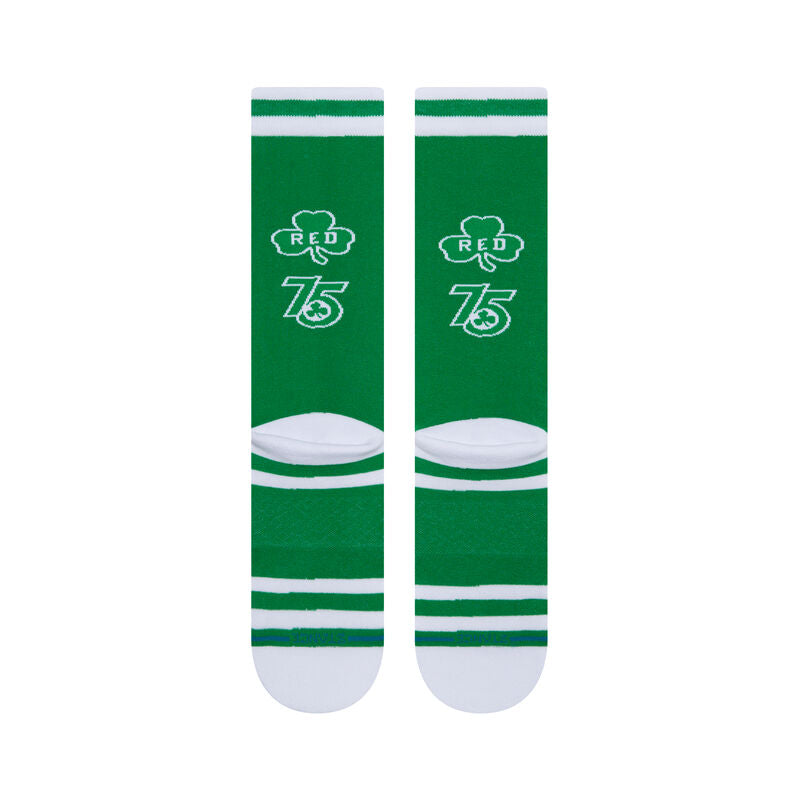 ROASTED C SOCK 2022 - Green socks with a white logo featuring a four-leaf clover and the word "roasted" in cursive font.