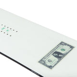 Sims Bowl Squad Snowboard 2025 - A white snowboard with a green logo and black binding hardware.