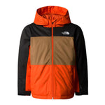 North Face Boys' Freedom Insulated Jacket - A black, brown, and orange jacket with a white logo on the upper right chest area.