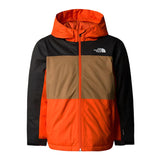 North Face Boys' Freedom Insulated Jacket - A black, brown, and orange jacket with a white logo on the upper right chest area.