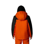 North Face Boys' Freedom Insulated Jacket - A black jacket with a bright orange front panel and hood, featuring a white logo on the left chest.