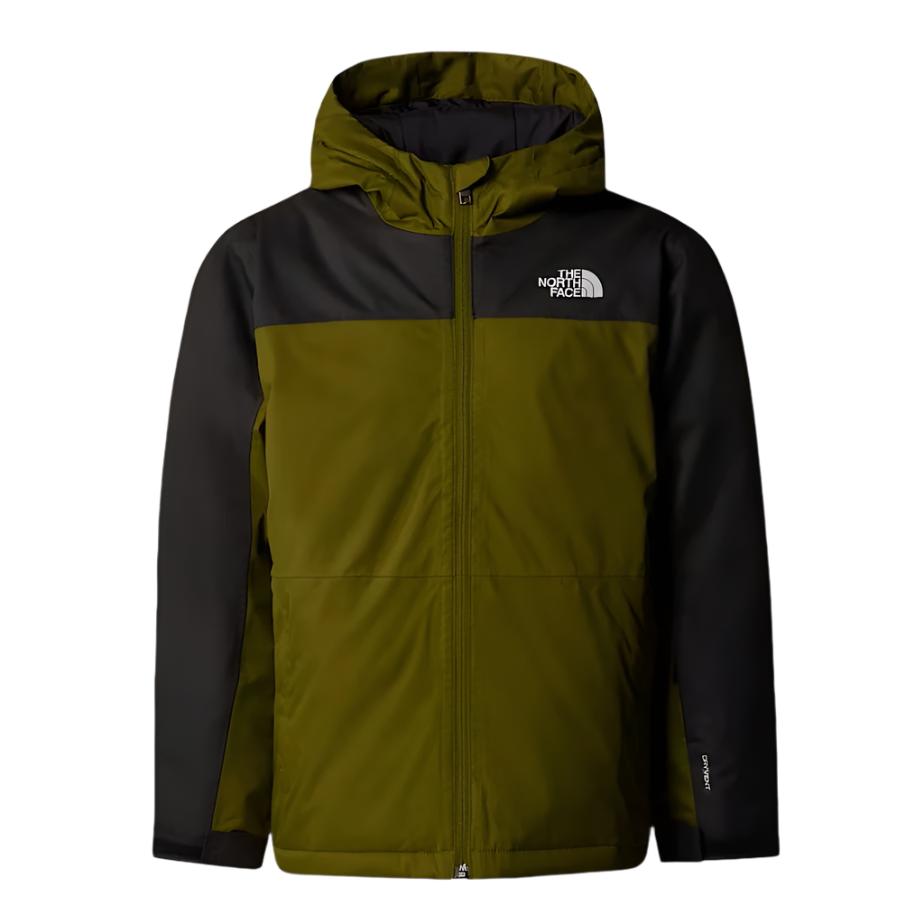 North Face Boys' Freedom Insulated Jacket - A dark green jacket with a white logo on the upper right side of the chest.