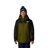 North Face Boys' Freedom Insulated Jacket - A dark green jacket with a white logo on the left chest and a zipper down the front.