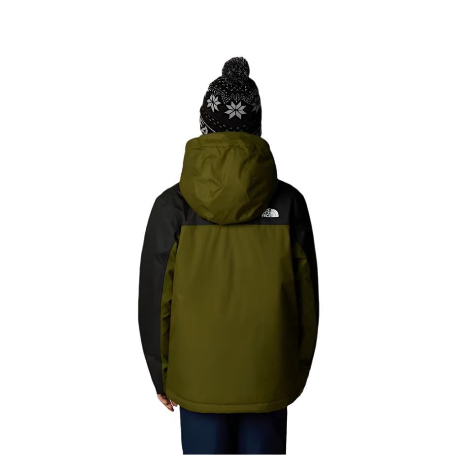 North Face Boys' Freedom Insulated Jacket - A dark green jacket with a white logo on the upper back, worn by a model facing away from the camera.