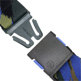 Arcade Brushstroke Stretch Belt 2025 - A black belt with a blue, green, and gray brush stroke pattern on a white background.