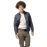 Arcade Brushstroke Stretch Belt 2025 - A dark blue belt with a brush stroke pattern and diagonal stripes in green, navy, and light blue.