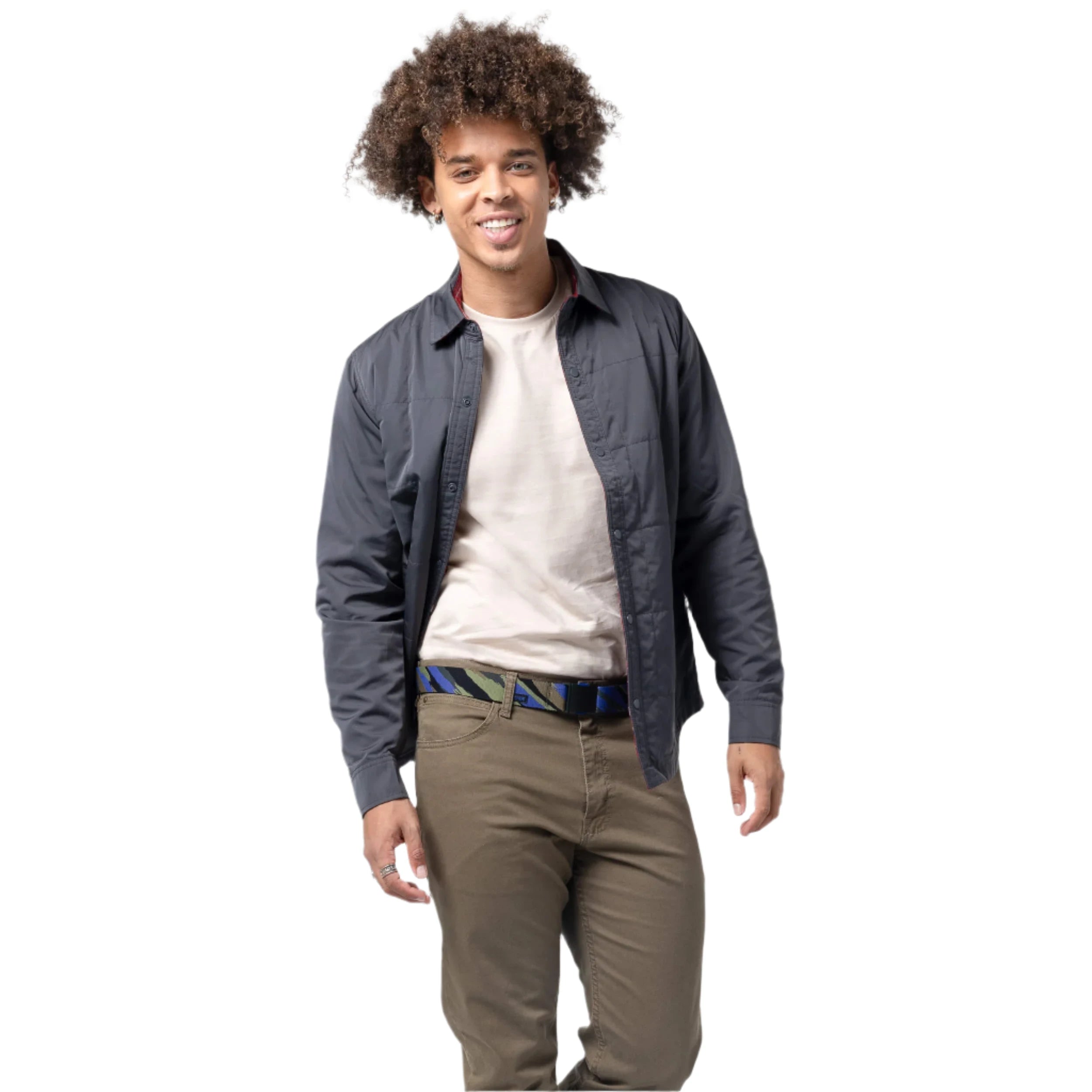 Arcade Brushstroke Stretch Belt 2025 - A dark blue belt with a brush stroke pattern and diagonal stripes in green, navy, and light blue.