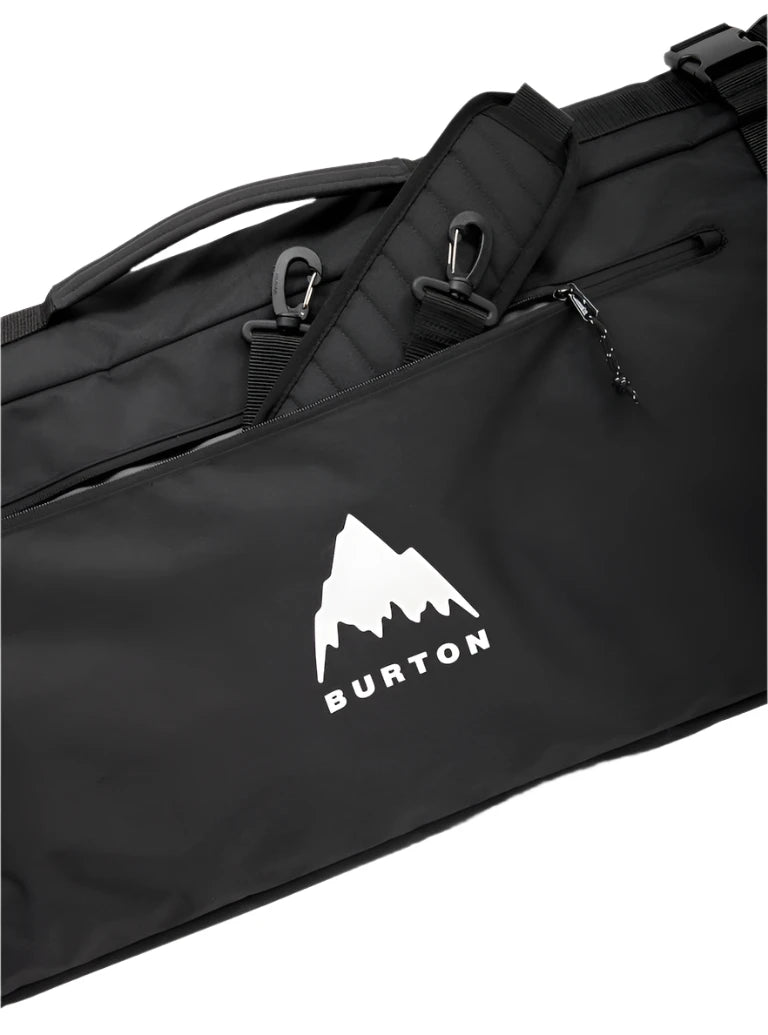 Burton Gig Snowboard Bag - Black bag with white logo of a mountain peak, featuring two zippered pockets and a handle on top.