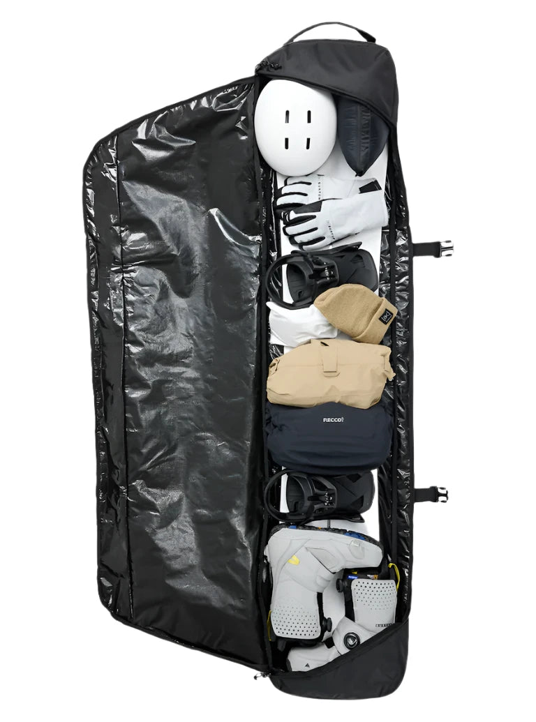 Burton Gig Snowboard Bag - Black snowboard bag with a zippered top and two wheels on one end.