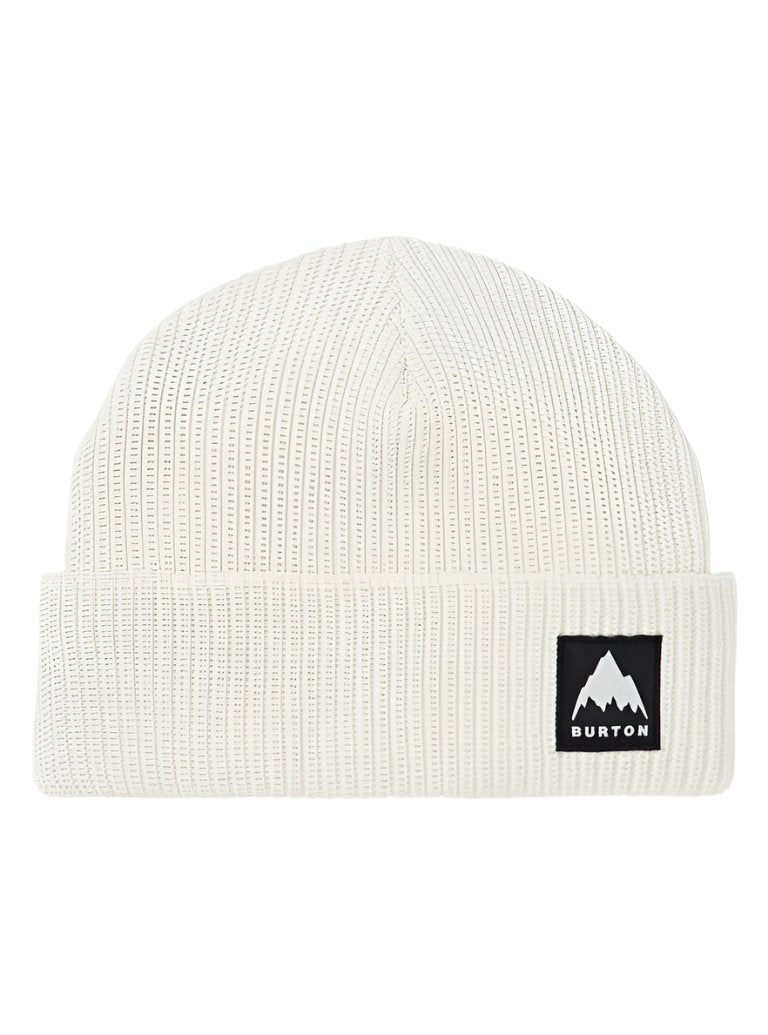 Burton Recycled VT Beanie 2025 - A cream-colored beanie with a small black and white logo on the front featuring a mountain design.