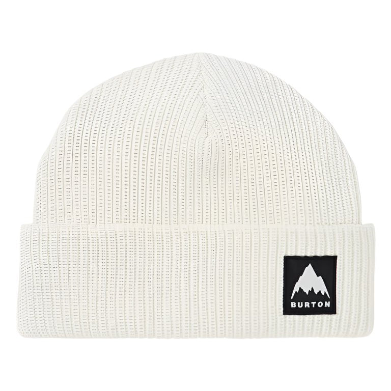 Burton Recycled VT Beanie 2025 - A cream-colored beanie with a small black and white logo on the front featuring a mountain design.