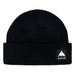 Burton Recycled VT Beanie 2025 - A black beanie with a small white logo on the front featuring a mountain peak and the word "BURTON" in lowercase letters.