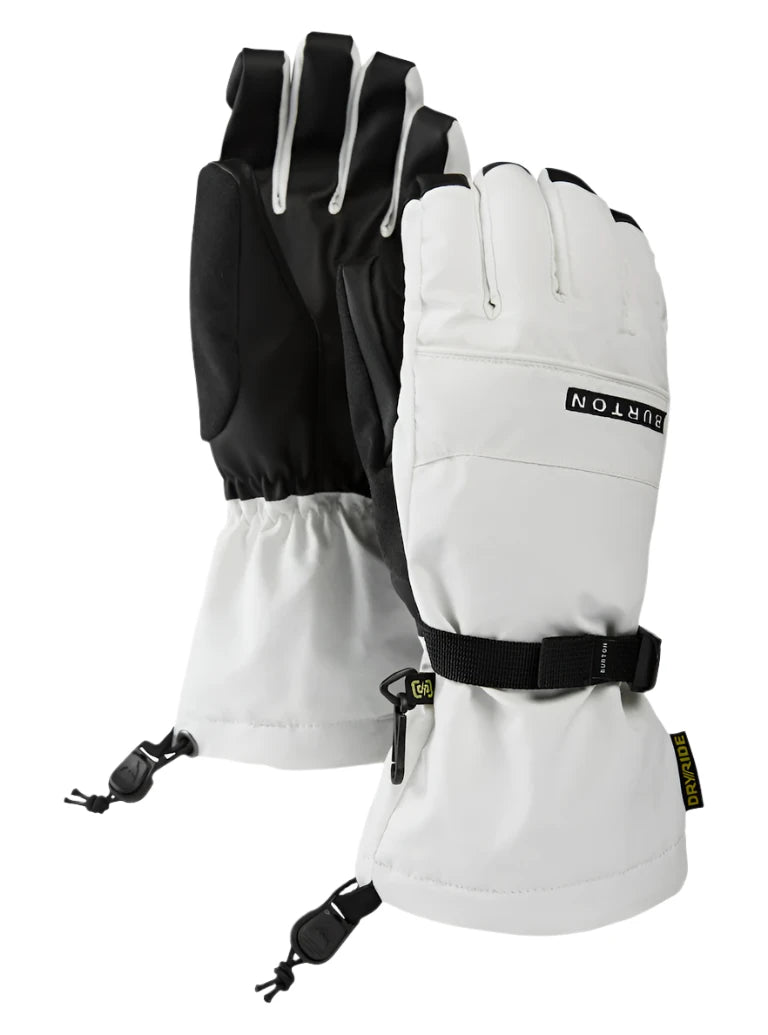 Burton Women's Profile Glove 2025 - A black glove with a white logo on the wrist and a small, round, black buckle at the cuff.