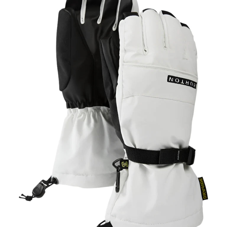 Burton Women's Profile Glove 2025 - A black glove with a white logo on the wrist and a small, round, black buckle at the cuff.