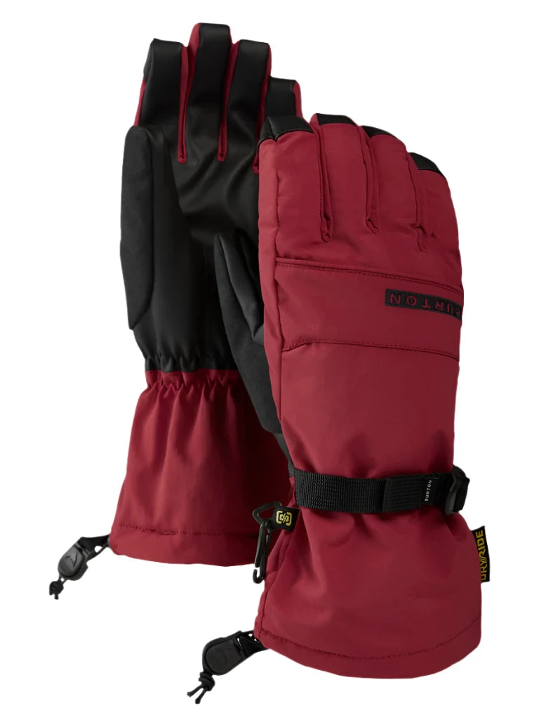 Burton Women's Profile Glove 2025 - A pair of gloves with a black palm and red cuffs, featuring a small yellow logo on the cuff.