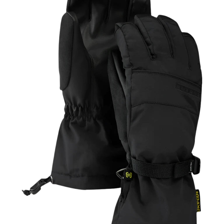 Burton Women's Profile Glove - A pair of black gloves with a textured palm and thumb, featuring a small logo on the wrist strap.