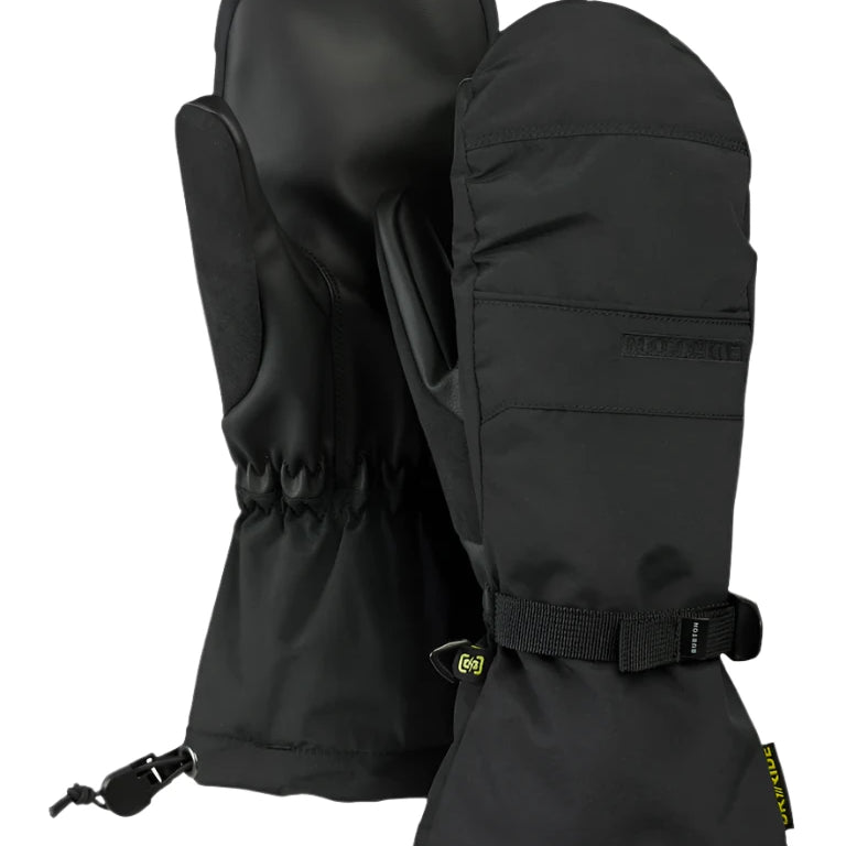 Burton Women's Profile Mittens 2025 - Black mittens with a textured palm and thumb, featuring a small logo on the back of one mitten.