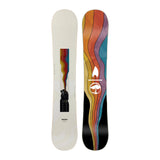 Arbor Women's Cadence Camber Snowboard 2025 - A snowboard with a black base and a colorful, wavy design on top.