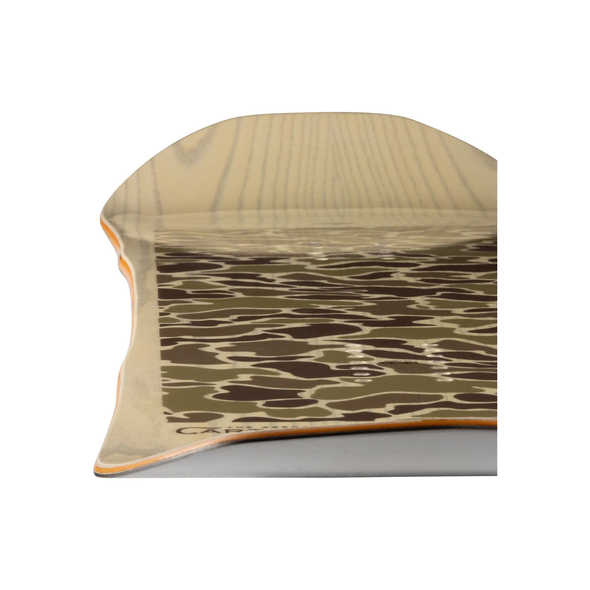 Arbor Carter Camber Snowboard 2025 - A snowboard with a brown and white abstract pattern on its top surface.