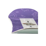 Arbor Junior's Cavet Snowboard 2025 - A purple snowboard with a white pattern of abstract shapes and stars, featuring a light blue base.