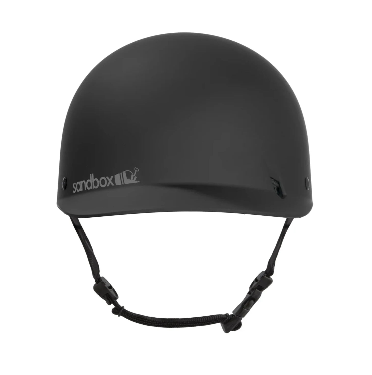 Sandbox Classic 2.0 Brain Bucket Helmet 2025 - A black helmet with a white logo on the front and side straps.