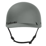 Sandbox Classic 2.0 Brain Bucket Helmet 2025 - A gray helmet with a black chin strap and a white Sandbox logo on the front.