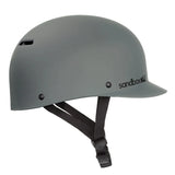 Sandbox Classic 2.0 Brain Bucket Helmet 2025 - A gray helmet with a small vent on top and black straps attached to the back.