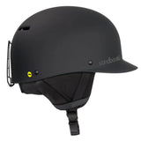 Sandbox Classic 2.0 MIPS Helmet 2025 - A black helmet with a white Sandbox logo on the side and a yellow MIPS sticker on the back.