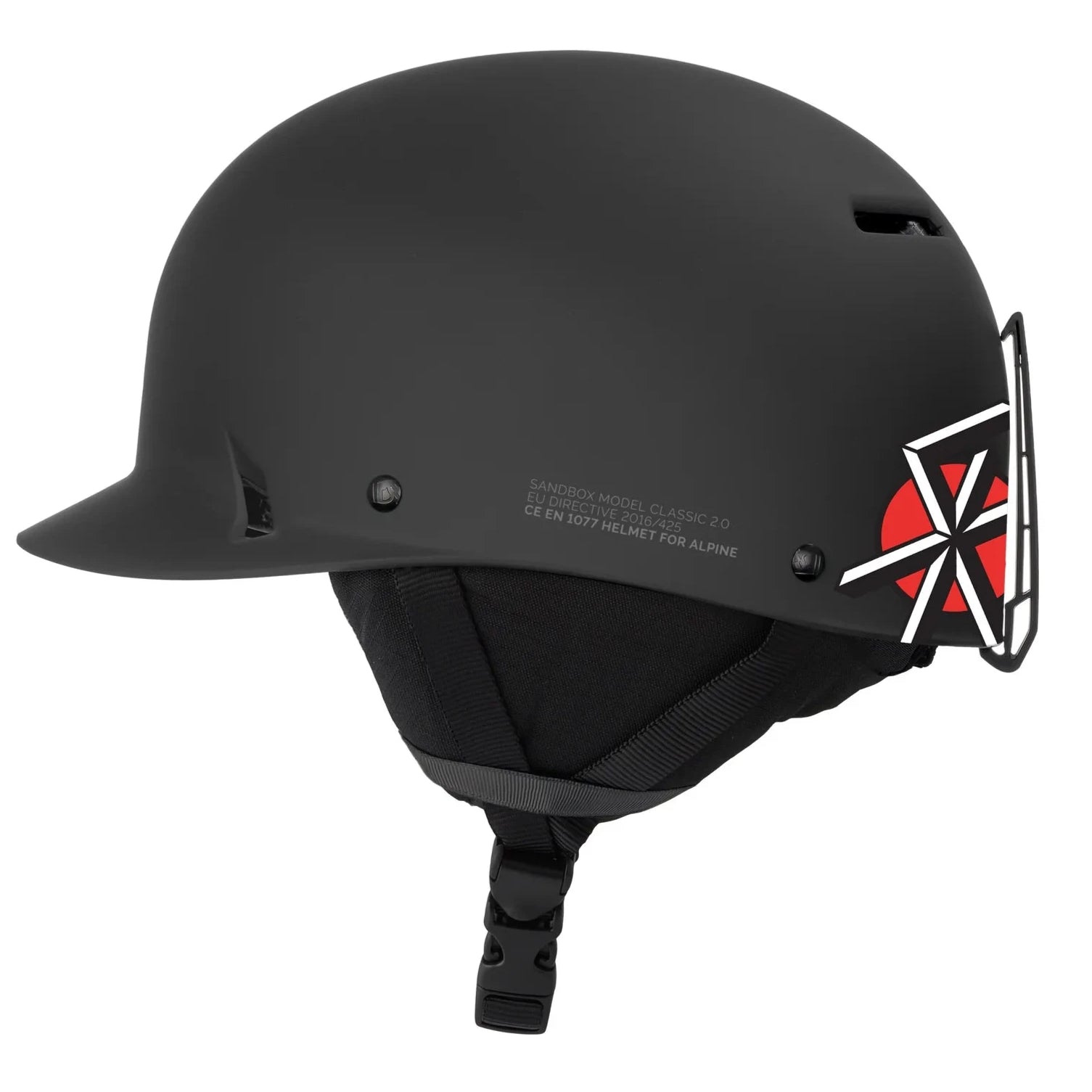 Sandbox Classic 2.0 MIPS Helmet 2025 - A black helmet with a white logo on the side and a red stripe running along the back.