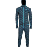 Airblaster Classic Ninja Suit 2025 - Black suit with light blue ninja and mountain pattern.
