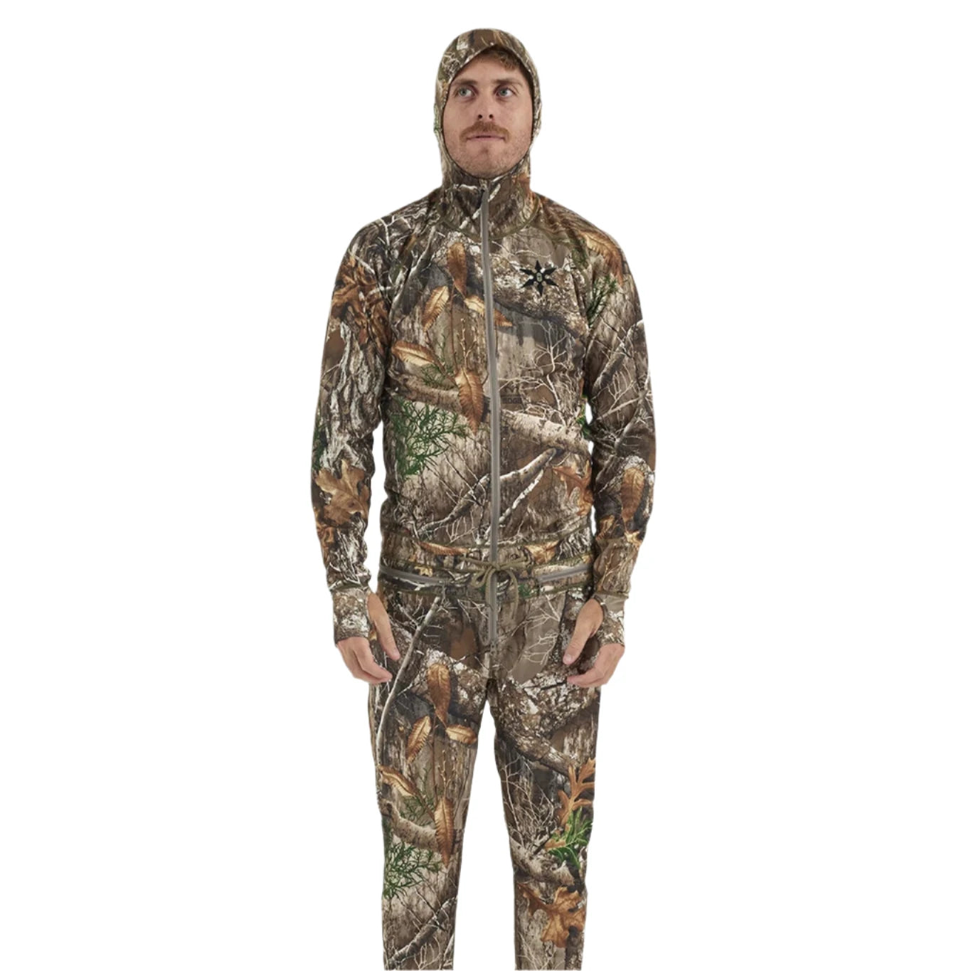 Airblaster Classic Ninja Suit 2025 - Black full-body suit with a ninja mask and hood, featuring a black-and-white camouflage pattern.