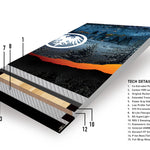 Never Summer Snowboard - A snowboard with a black base color, featuring a white logo in the center of the top surface.