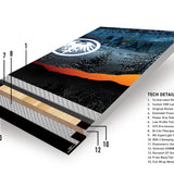 Never Summer Snowboard - A snowboard with a black base color, featuring a white logo in the center of the top surface.