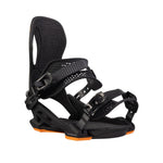Arbor Cypress Snowboard Binding 2025 - Black snowboard binding with a textured strap and orange accents on the baseplate.