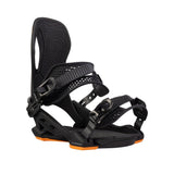 Arbor Cypress Snowboard Binding 2025 - Black snowboard binding with a textured strap and orange accents on the baseplate.