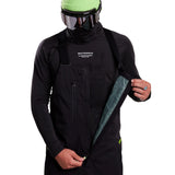 Whitespace 2L Cargo Insulated Bib Pants 2024 - Black bib pants with cargo pockets on each thigh and a zippered fly.