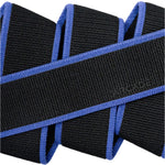 Arcade Carto Stretch Belt 2025 - Black stretch belt with blue trim and diagonal stripes.