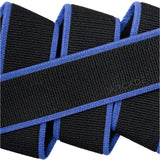 Arcade Carto Stretch Belt 2025 - Black stretch belt with blue trim and diagonal stripes.