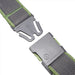 A close-up of a grey belt with green edges, showing a plastic buckle. The buckle is detached, revealing the word 'ARCADE' embossed on the male end and a small logo on the female end.