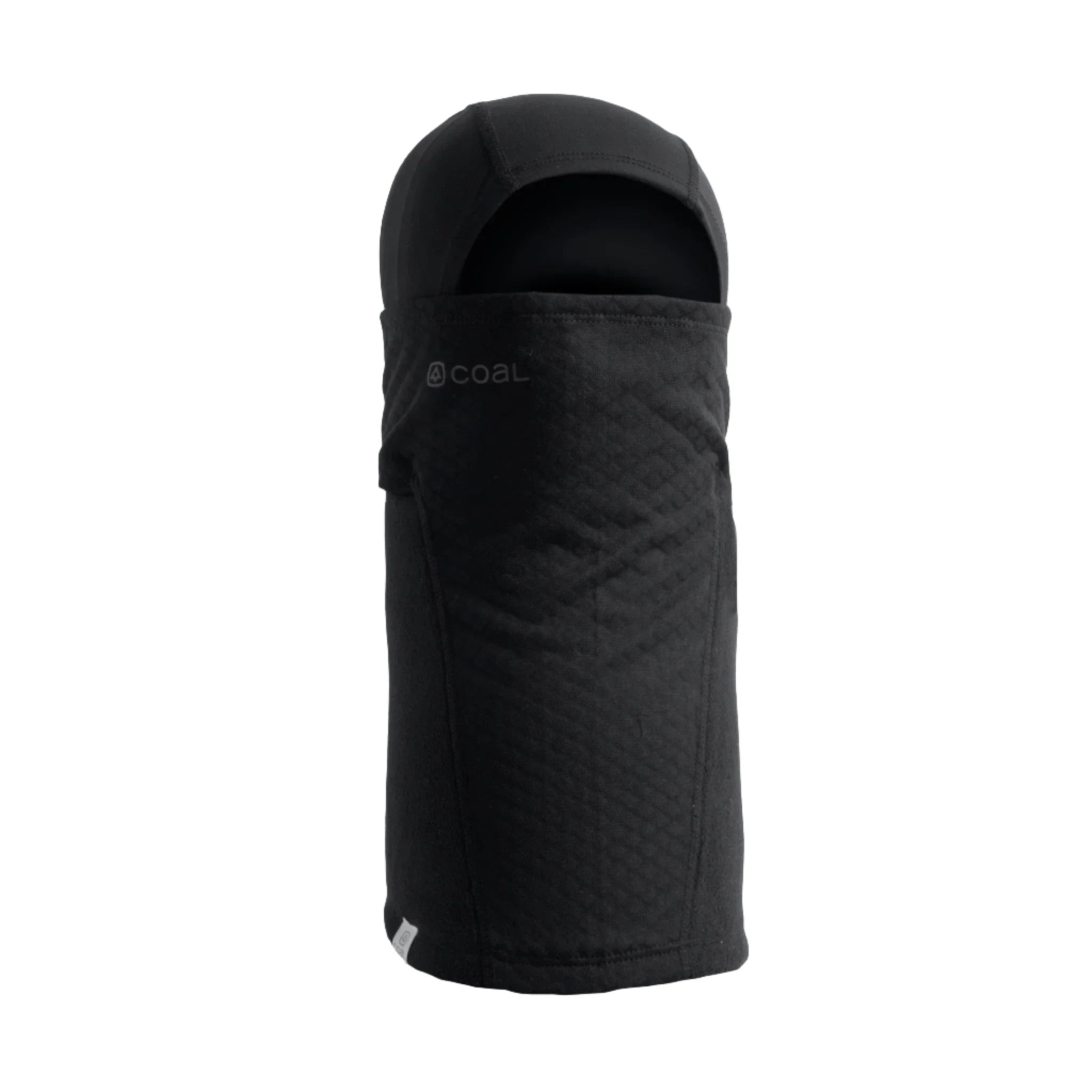 HYBRID CLAVA 2024 - Black balaclava with a quilted pattern on the front and back, featuring a black strap across the top of the face.