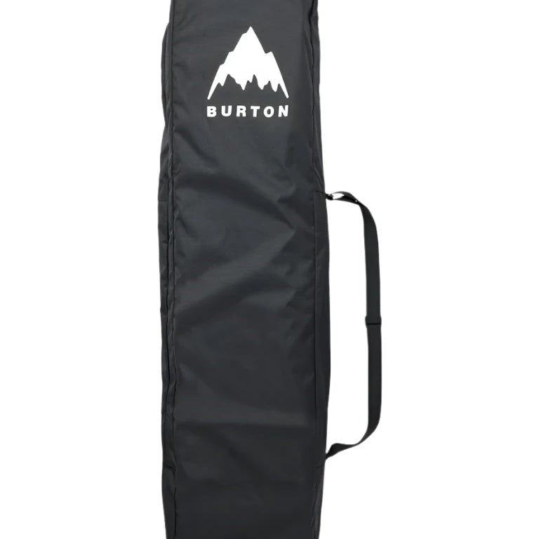 Burton Commuter Space Sack Snowboard Bag - A dark gray snowboard bag with a white logo featuring a mountain peak and the word "BURTON" in bold letters, set against a solid light gray background.