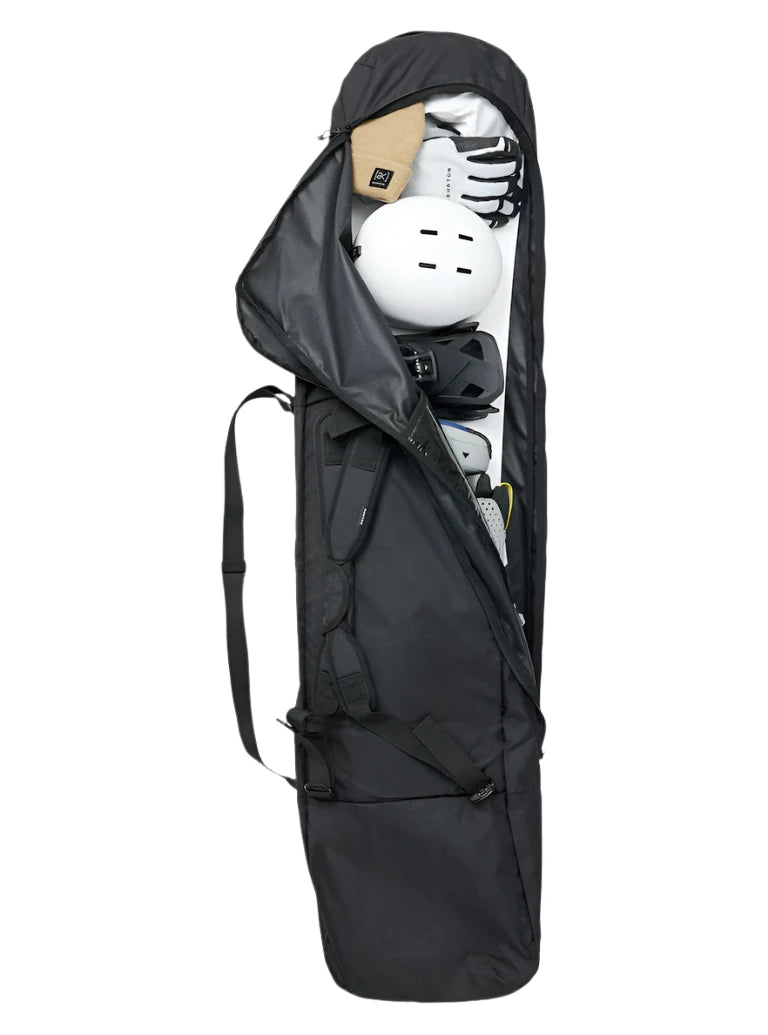 Burton Commuter Space Sack Snowboard Bag - A black snowboard bag with a zippered top and shoulder strap, featuring a white logo on the front.