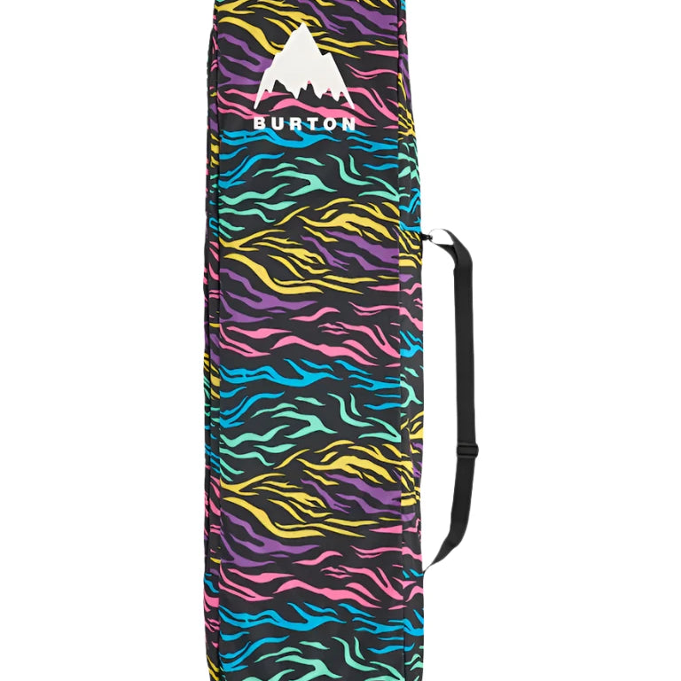 Burton Commuter Space Sack Snowboard Bag - A black snowboard bag with a wavy, multicolored pattern of pink, purple, blue, and yellow stripes.