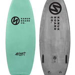Kanuk x Velvet Burnsy Pro "Soft Pop" Wakesurf 2024 - A wakesurf board with a sleek design, featuring a subtle color scheme and a prominent "Burnsy Pro" logo.